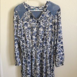 J Gee Blue floral print long sleeve dress